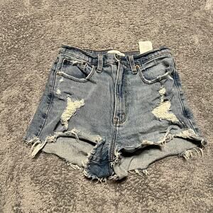Abercrombie & Fitch Jean Shorts Womens 27 /4 High Rise Mom Curve Live Distressed